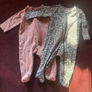 Carter's Floral and Solid Footies Set - Pink, Blue, Green